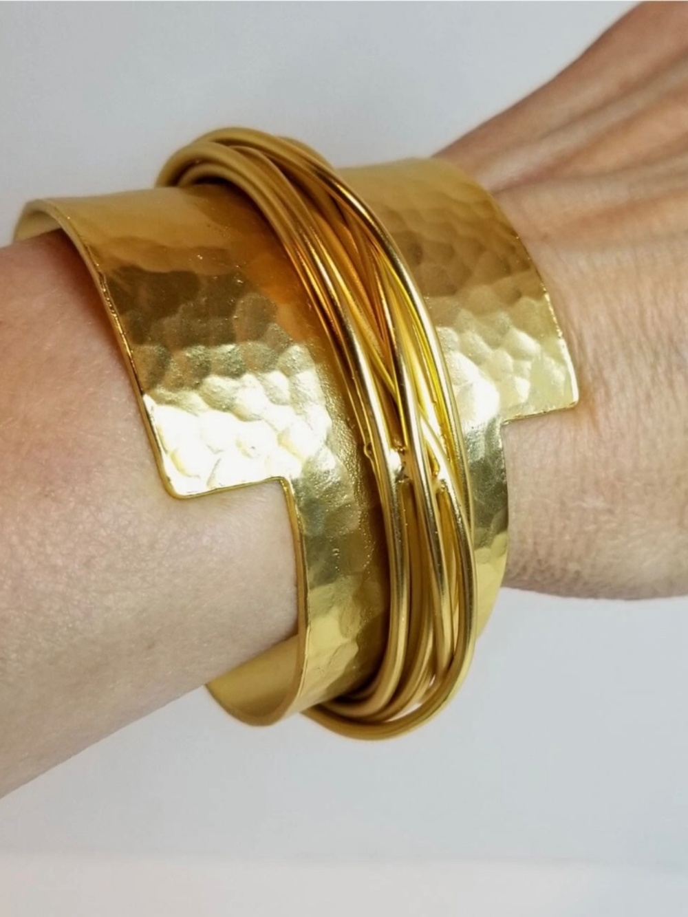 Karine Sultan Paris Cuff 24K Gold Bracelet Wide Statement Art to Wear Pewter